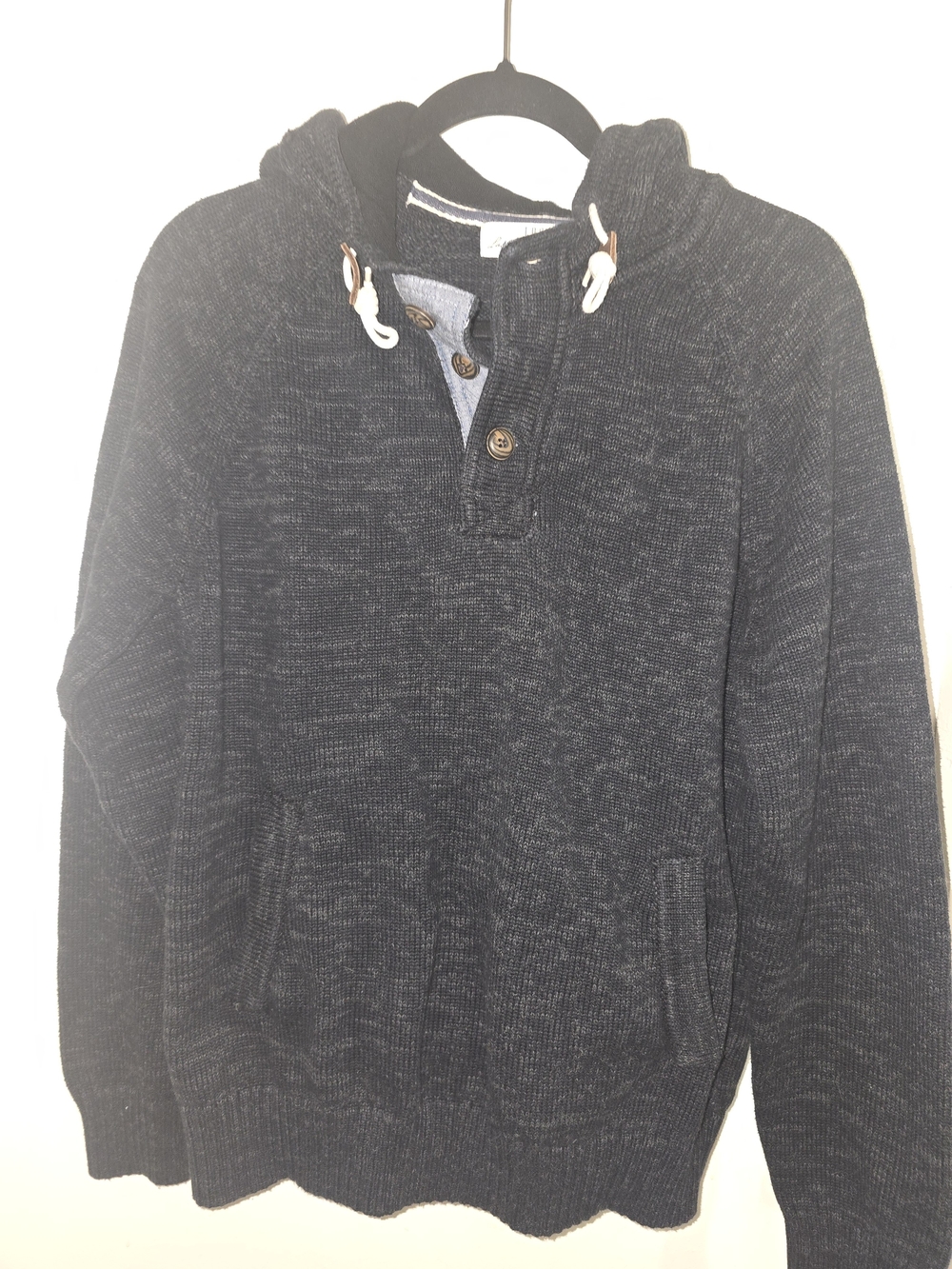H&M Men's Dark Heather Navy Hooded Knit Pullover
